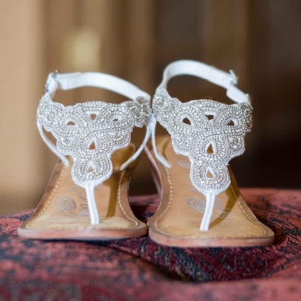 White Rhinestone Sling Back Sandal Wedge